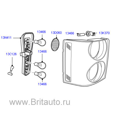 Фонарь задний правый с прозрачными нижними рассеивателями, отделка black/silver, на range rover 2002 - 2009