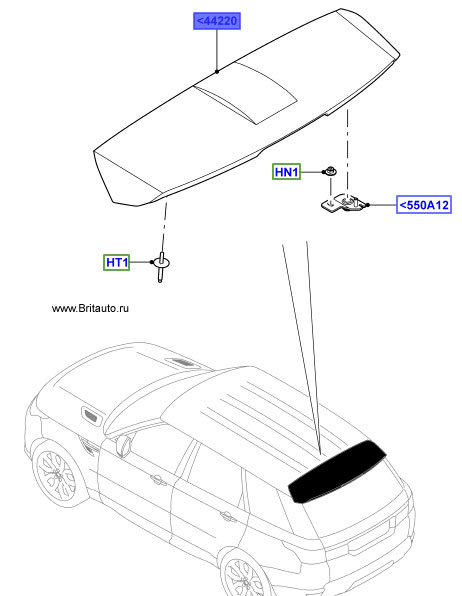 Верхний задний спойлер багажной двери Range Rover Sport 2014 - 2019, комплект.
