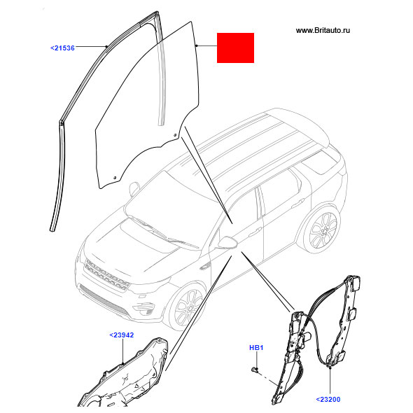 Стекло передней правой двери Discovery Sport