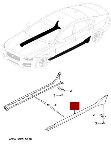 Молдинг боковины кузова (порога) Jaguar XF от 2016 м.г., Sport Version, правый