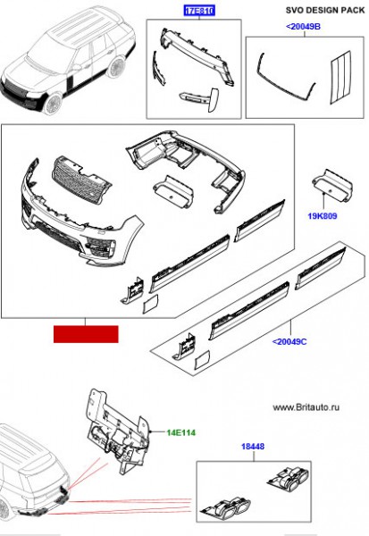 Комплект svo pack range rover 2018 - 2019, с боковыми парктрониками.