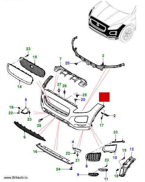 Бампер передний Jaguar E-Pace, стандартный, загрунтованный. 